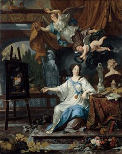 Alegoryczny portret kobiety, prawdopodobnie Rachel Ruysch (1664-1750) autorstwa Michiel van Musscher
