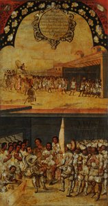 Podbój Meksyku, Panel XV, ok. 1696-1715 (malowanie na drewnie) autorstwa Miguel Gonzalez