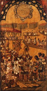 Podbój Meksyku, Panel X, ok. 1696-1715 (malowanie na drewnie) autorstwa Miguel Gonzalez