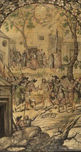 Podbój Meksyku autorstwa Hernana Cortesa par Gonzaleza, Miguela i Juana (aktywny koniec XVII w.). Olej na drewnie, rozmiar : 97x53