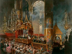 Koronacja carycy Marii Aleksandrownej Rosji, Moskwa, 1856 r. autorstwa Mihaly von Zichy