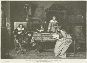 John Milton dyktujący córkom Raj utracony autorstwa Mihály Munkácsy