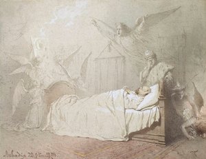 Aleksander III na łożu śmierci w otoczeniu aniołów, 1895. autorstwa Mihály Zichy