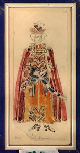Kostium przygotowawczy do opery „Mazepa” Piotra Czajkowskiego (1840-1893) (Projekt kostiumu do opery Mazepa P. Czajkowskiego) - Dzieło Michaiła Aleksandrowicza Wrubla (Vrubel) (1856-1910), ołówek i gwasz na papierze , Rosyjska sztuka scenograficzna - St autorstwa Mikhail Aleksandrovich Vrubel