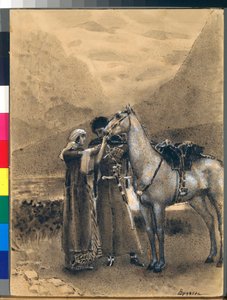 Pożegnanie Zary i Ismaila - Ilustracja z wiersza "Izmail-bej" (Izmail bej) Michaiła Lermontowa (1814-1841) - Grafika Michaiła Aleksandrowicza Vrubela (Vrubel) (1856-1910) autorstwa Mikhail Aleksandrovich Vrubel
