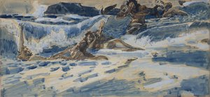 Gra na najadach i trytonach, 1896-1898 autorstwa Mikhail Aleksandrovich Vrubel
