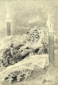 Tamara w trumnie. Ilustracja do wiersza „Demon” Michaiła Lermontowa, 1890-1891 autorstwa Mikhail Aleksandrovich Vrubel