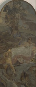 Wenus, Amor i Paryż, środkowy panel tryptyku Sąd Paryski autorstwa Mikhail Aleksandrovich Vrubel
