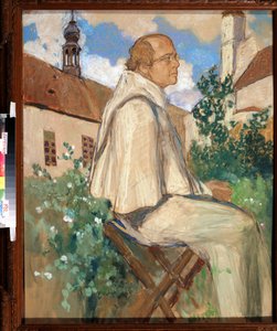 „Portret Johanna Gregora Mendla (1822-1884), czeskiego mnicha i botanika, założyciela genetyki” Obraz Michaiła Dmitriewicza Ezuczewskiego (1880-1928) 1926 Państwowe Muzeum Darwina, Moskwa