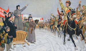 Stalin dokonuje przeglądu pierwszej Armii Czerwonej Kawalerii Republiki autorstwa Mikhail Ivanovich Avilov