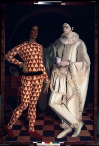 Arlekin i Pierrot (Autoportrety, w kostiumach z Comedia dell Arte) - Arlekin i Pierrot (Autoportrety) - Obraz Aleksandra Jewgienija Jakowlewa (Alexandre Iacovleff) (1887-1938), olej na płótnie