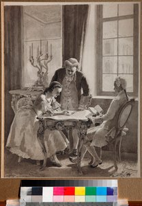 „"Lekcja języka rosyjskiego cesarzowej Katarzyny II (1729-1796)" (Lekcja języka rosyjskiego cesarzowej Katarzyny II) Rysunek piórem i tuszem Michaiła Klodta (1835-1914) autorstwa Mikhail Petrovich Klodt