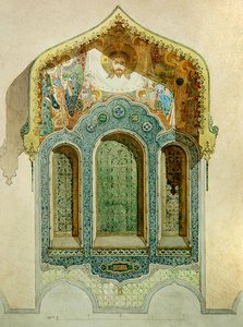 Projekt obramowania okien z płytek ceramicznych dla Rosyjskiego Kościoła w Nicei autorstwa Mikhail Preobrazhensky