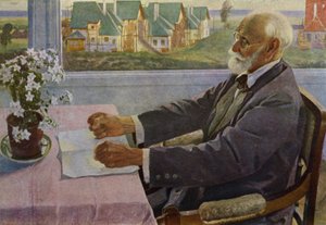Portret rosyjskiego fizjologa Iwana Pawłowa (kolor lito) autorstwa Mikhail Vasilievich Nesterov