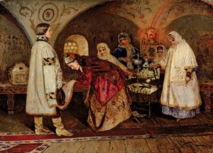 Car Aleksiej Michajłowicz (1629-76) spotyka swoją narzeczoną, Maria Miloslavasky, 1887 autorstwa Mikhail Vasilievich Nesterov