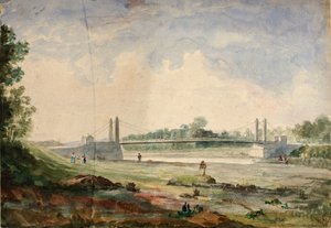 Most wiszący nad Arno, w pobliżu Cascine, Forence autorstwa Miner Kilbourne Kellogg