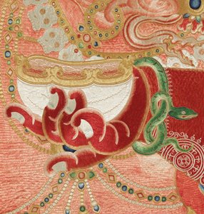 Detal haftowanej jedwabnej tangki w stylu cesarskim autorstwa Ming Dynasty Chinese School