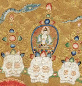 Detal haftowanej jedwabnej tangki w stylu cesarskim autorstwa Ming Dynasty Chinese School