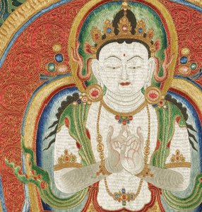 Detal haftowanej jedwabnej tangki w stylu cesarskim autorstwa Ming Dynasty Chinese School