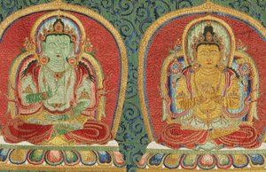 Detal haftowanej jedwabnej tangki w stylu cesarskim autorstwa Ming Dynasty Chinese School