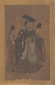 Cesarz i dwaj towarzysze (liść albumu; tusz i kolor na jedwabiu) autorstwa Ming Dynasty Chinese School