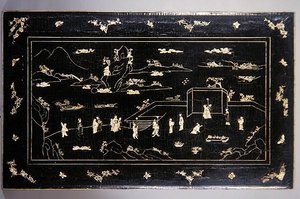 Kang Table Top (lakierowana wstawka z drewna z kością) (patrz również 272139) autorstwa Ming Dynasty Chinese School