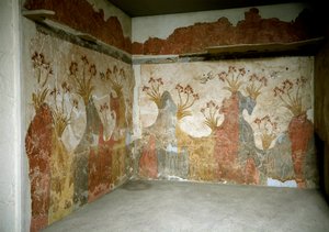 Sztuka minojska: „Wiosna”” Freski od Akrotiri po Santorini. XVI wiek p.n.e. Ateny, Narodowe Muzeum Archeologiczne - Sztuka minojska: wiosna. Freski z Akrotiri na Santorini. XVI wiek p.n.e. Narodowe Muzeum Archeologiczne, Ateny, Grecja autorstwa Minoan