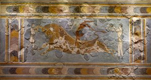 Szczegół fresku skaczącego byka. Znaleziony w Knossos autorstwa Minoan