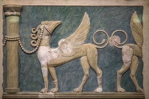 Fresk z płaskorzeźbami Gryfów. Pałac w Knossos. 1600-1450 pne autorstwa Minoan