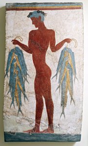 Cywilizacja grecka, fresk przedstawiający rybaka, z Akrotiri, Thera, Santorini, Grecja (fresk) autorstwa Minoan