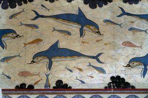 Megaron królowej ozdobiony freskami delfinów, Pałac w Knossos, Kreta, Grecja, cywilizacja minojska