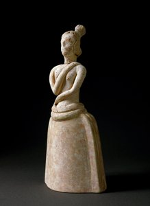 Sztuka minojska: terakotowa figurka kobiety w postawie uwielbienia. Z sanktuarium Piskokephalo na Krecie. 1700-1450 pne. Ciemny. 24,6 cm Heraklion, muzeum archeologiczne autorstwa Minoan