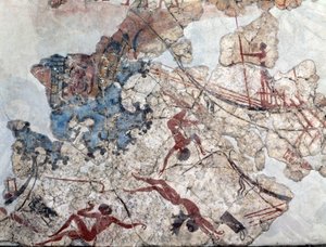 Minojskie malowidło ścienne ze starożytnej Thery (fresk) autorstwa Minoan