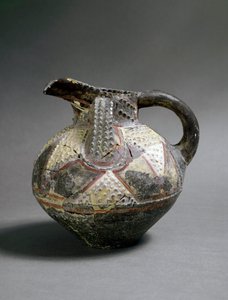 Sztuka minońska: ceramiczny wazon w stylu Barbotine. Z Agia Triada (Hagia Triada). Około 1500 pne. Ciemny. 15,5 cm Heraklion, muzeum archeologiczne autorstwa Minoan