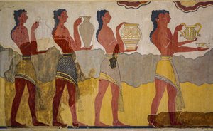 Rekonstrukcja fresku procesji autorstwa Minoan