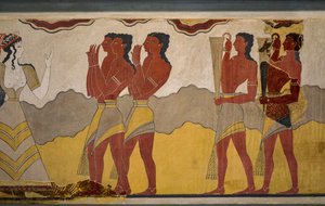 Rekonstrukcja fresku procesji autorstwa Minoan