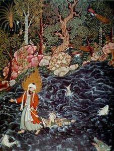 Prorok Eliasz ratujący księcia Nur ad-Dahra z Hamzanamy, 1562-1577 autorstwa Mir Sayyid Ali