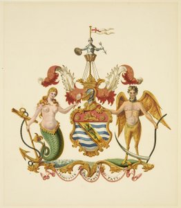 Ramiona Towarzystwa Kupców Przedsiębiorców, ok. 1830 (ołówek i akwarela na papierze) autorstwa Miss (attr.to) Braikenridge