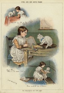 Ethel i jej biały kot (chromolitho) autorstwa Miss Eliza F. Manning