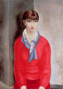 Kiki de Montparnasse w czerwonym swetrze i niebieskim szaliku autorstwa Moise Kisling