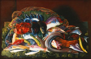 Duża martwa natura z rybami; Grande Nature Morte aux Poissons autorstwa Moise Kisling