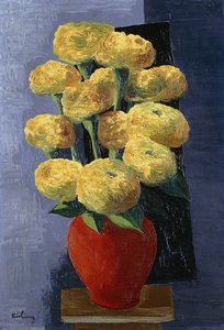 Żółte kwiaty w czerwonym wazonie; Fleurs Jaunes dans un Vase Rouge autorstwa Moise Kisling
