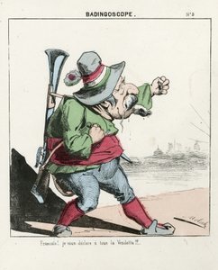 Latający liść, nr 5, Satyryka w kolorach, ok. 1870: Badingoscope - Komuna Paryska/Wojna/Oblężenie, Polowanie, Prezydent Republiki - Napoleon III - Ilustracja Molocha (1849-1909) autorstwa Moloch