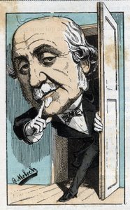 Portret Alberta, księcia Broglie (1821-1901), francuskiego historyka i polityka w „Le Trombinoscope” Touchatout, karykatura B. Molocha z 1882 (1849-1909). Prywatna kolekcja. autorstwa Moloch