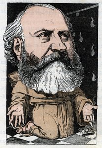 Portret Charlesa Gounoda (1818-1893), francuskiego kompozytora w „Le Trombinoscope” Touchatout, karykatura B. Molocha z 1882 (1849-1909). Prywatna kolekcja. autorstwa Moloch