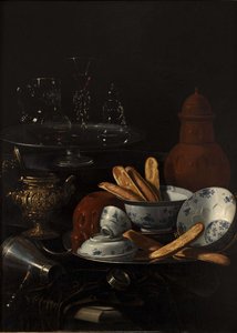 Martwa natura z błękitem, porcelaną i grzankami autorstwa Monari