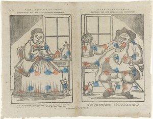 Trijn Antijddorst, Geb: Miłość do kawy. / Szefowa siostrzanej firmy kawowej. / Hans Altyddorst. / Kierownik firmy pijącej piwo (tytuł na przedmiocie) autorstwa Monogrammist B (prentmaker)