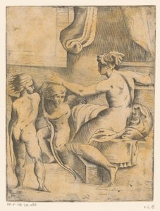 Wenus z dwoma puttami autorstwa Monogrammist FP (Italië; 16e eeuw)