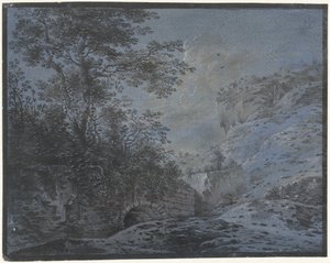 Wieczorny krajobraz z zarośniętymi ruinami autorstwa Monogrammist IAR of IAP