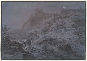 Krajobraz wulkanu przy świetle księżyca autorstwa Monogrammist IAR of IAP